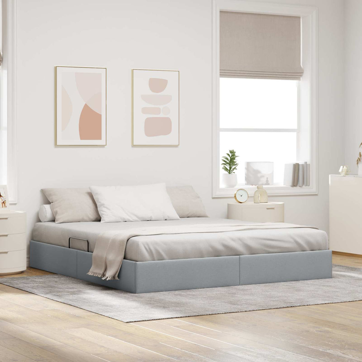 vidaXL Ottoman Bedframe met opslag Lichtgrijs 90 x 190 cm Stof