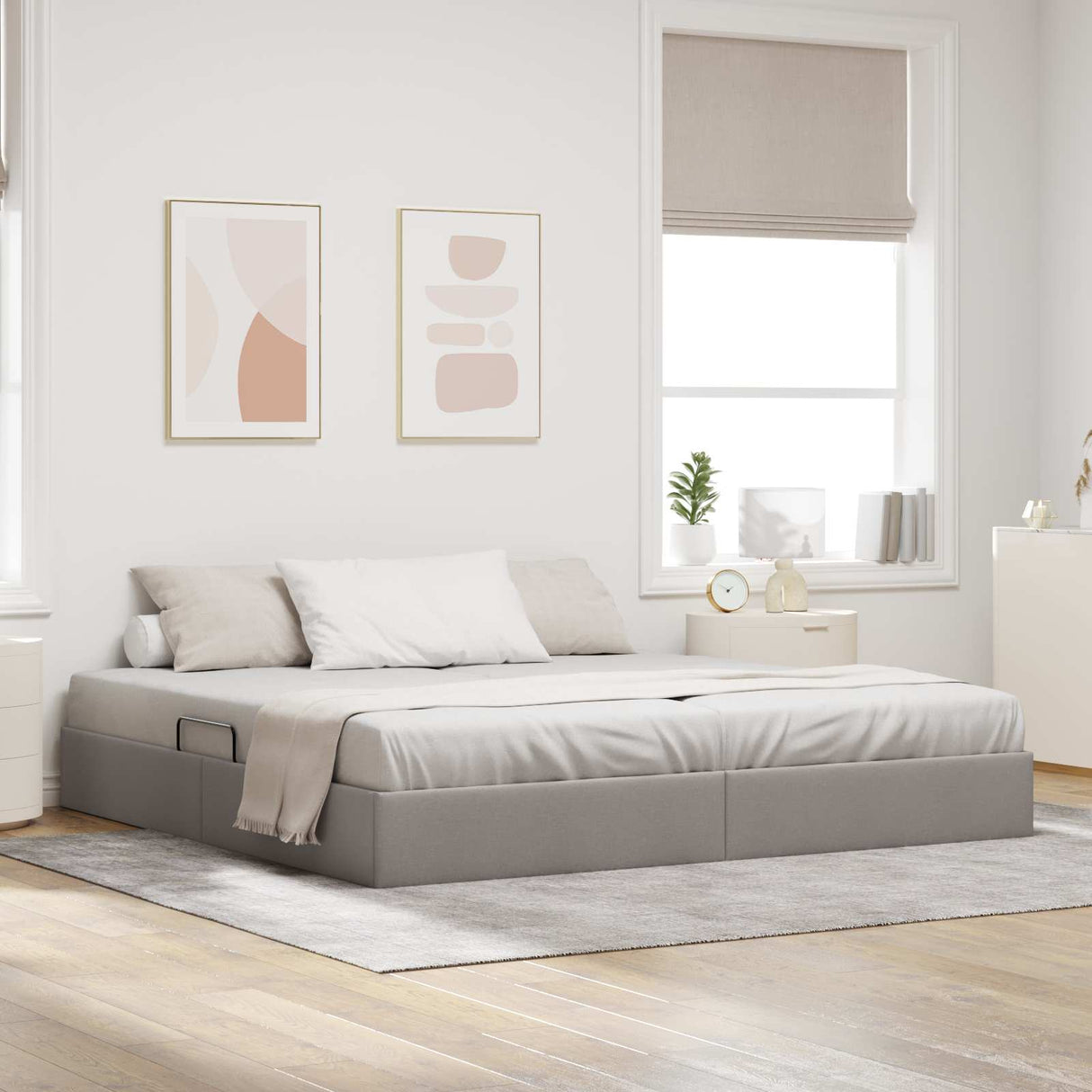 vidaXL Ottoman Bedframe met opslag Lichtgrijs 90 x 190 cm Stof