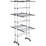 vidaXL Droogrek 3-laags met wieltjes 60x70x129 cm zilverkleurig