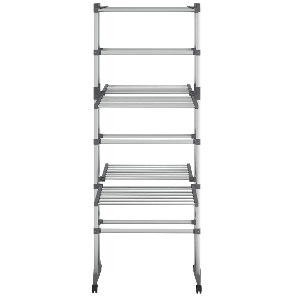 vidaXL Droogrek 3-laags met wieltjes 60x70x129 cm zilverkleurig