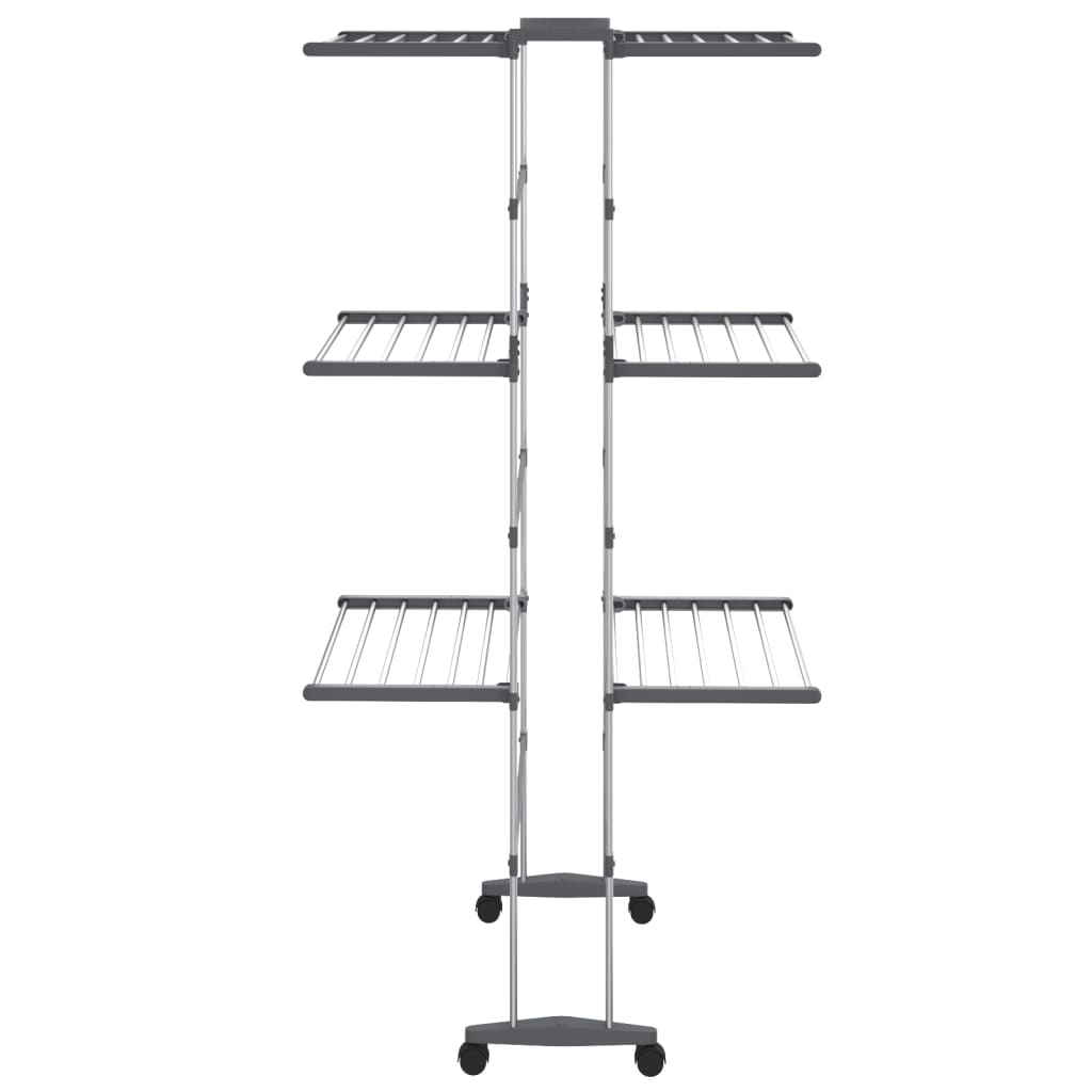 vidaXL Droogrek 3-laags met wieltjes 60x70x129 cm zilverkleurig