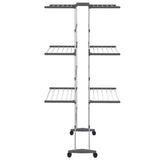 vidaXL Droogrek 3-laags met wieltjes 60x70x129 cm zilverkleurig