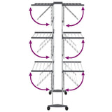 vidaXL Droogrek 3-laags met wieltjes 60x70x129 cm zilverkleurig