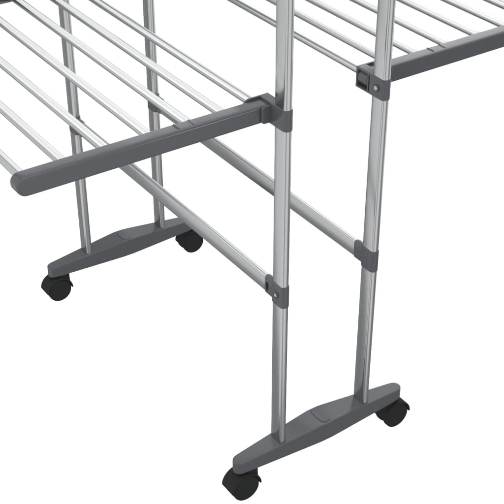 vidaXL Droogrek 3-laags met wieltjes 60x70x129 cm zilverkleurig