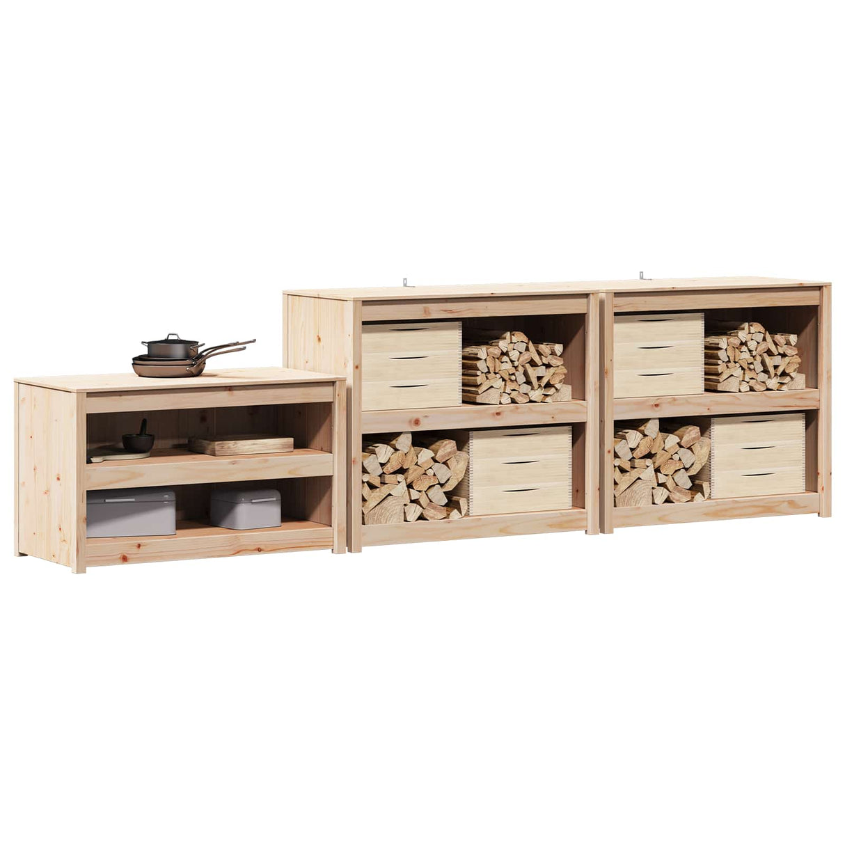 vidaXL Buitenkeukenkast met plank MEPPEL 3 pcs Natuurlijk Douglas