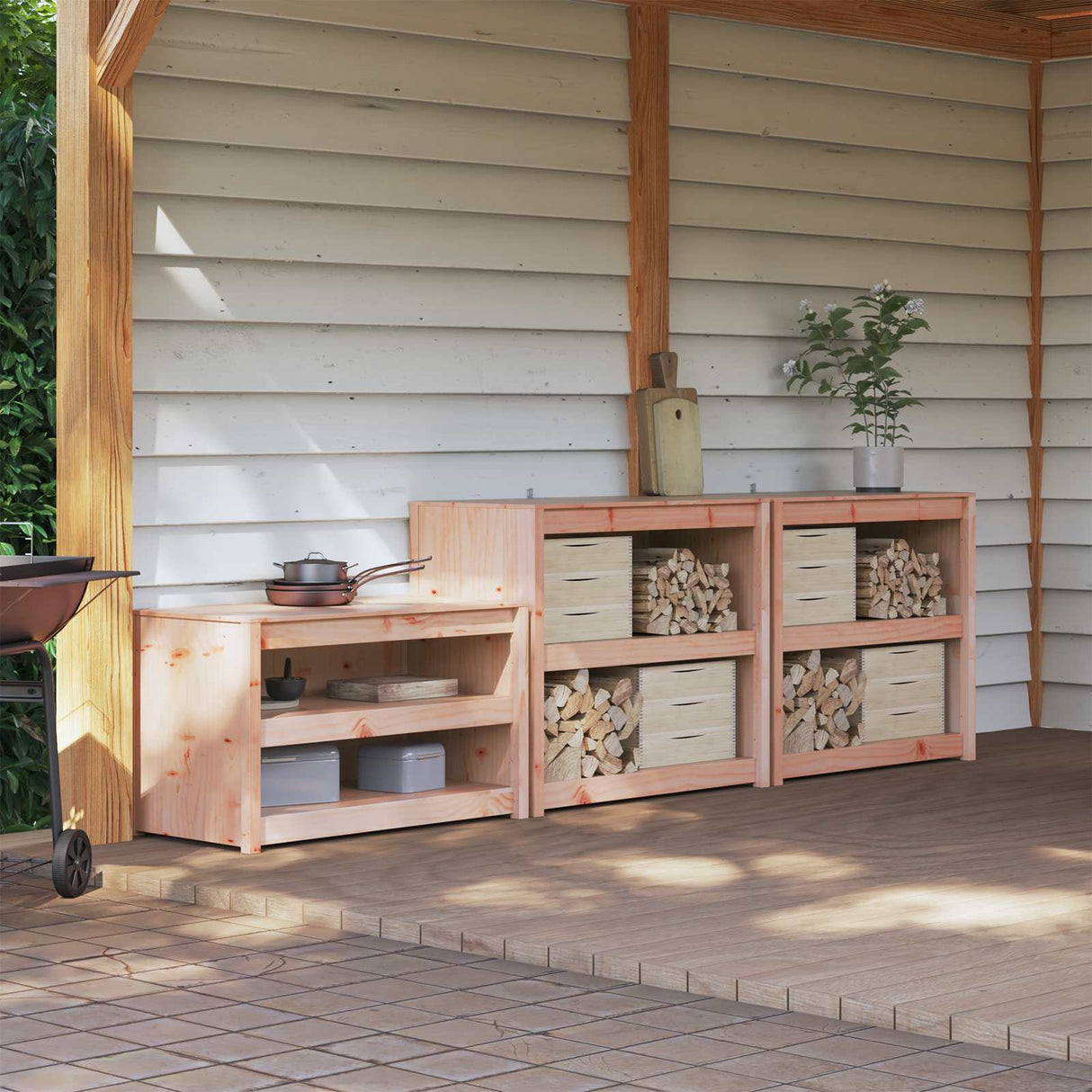 vidaXL Buitenkeukenkast met plank MEPPEL 3 pcs Natuurlijk Douglas