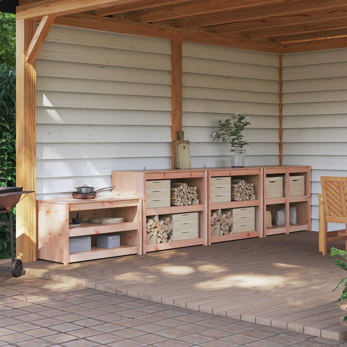 vidaXL Outdoor Kitchen Cabinet MEPPEL 4 pcs Natural Douglas