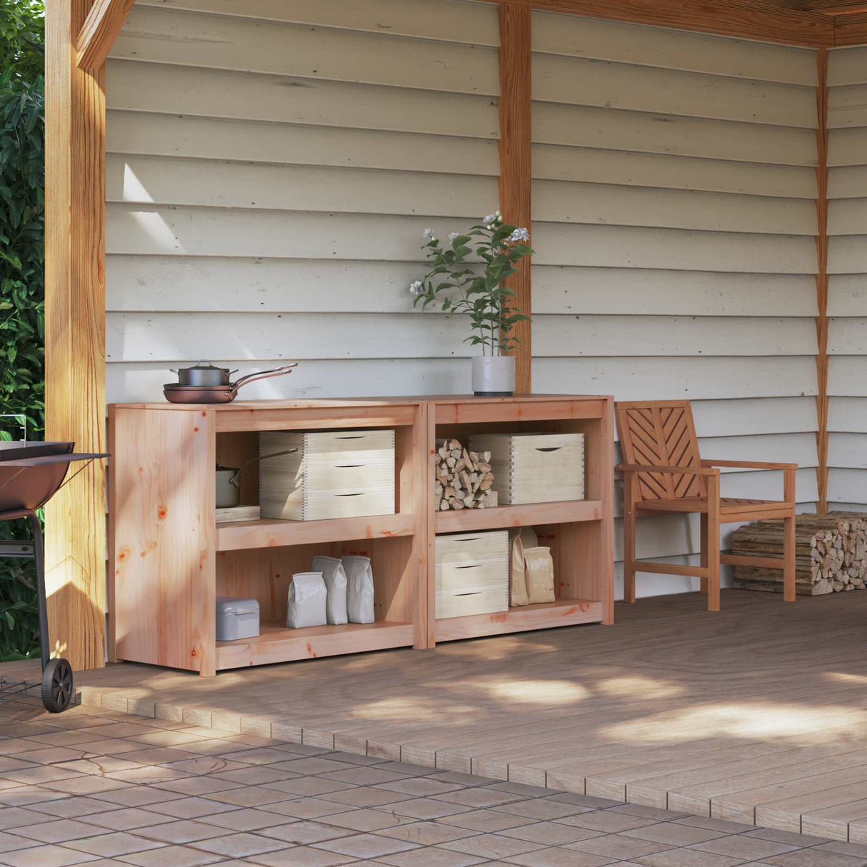 vidaXL Outdoor Kitchen Cabinet MEPPEL 2 pcs Natural Douglas