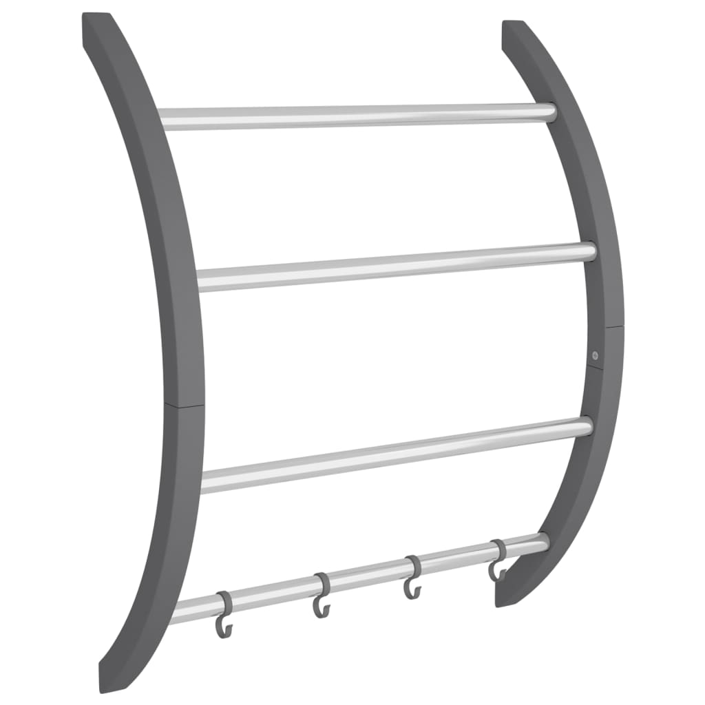 vidaXL Handdoekenrek met haken 56x16x72 cm aluminium zilverkleurig