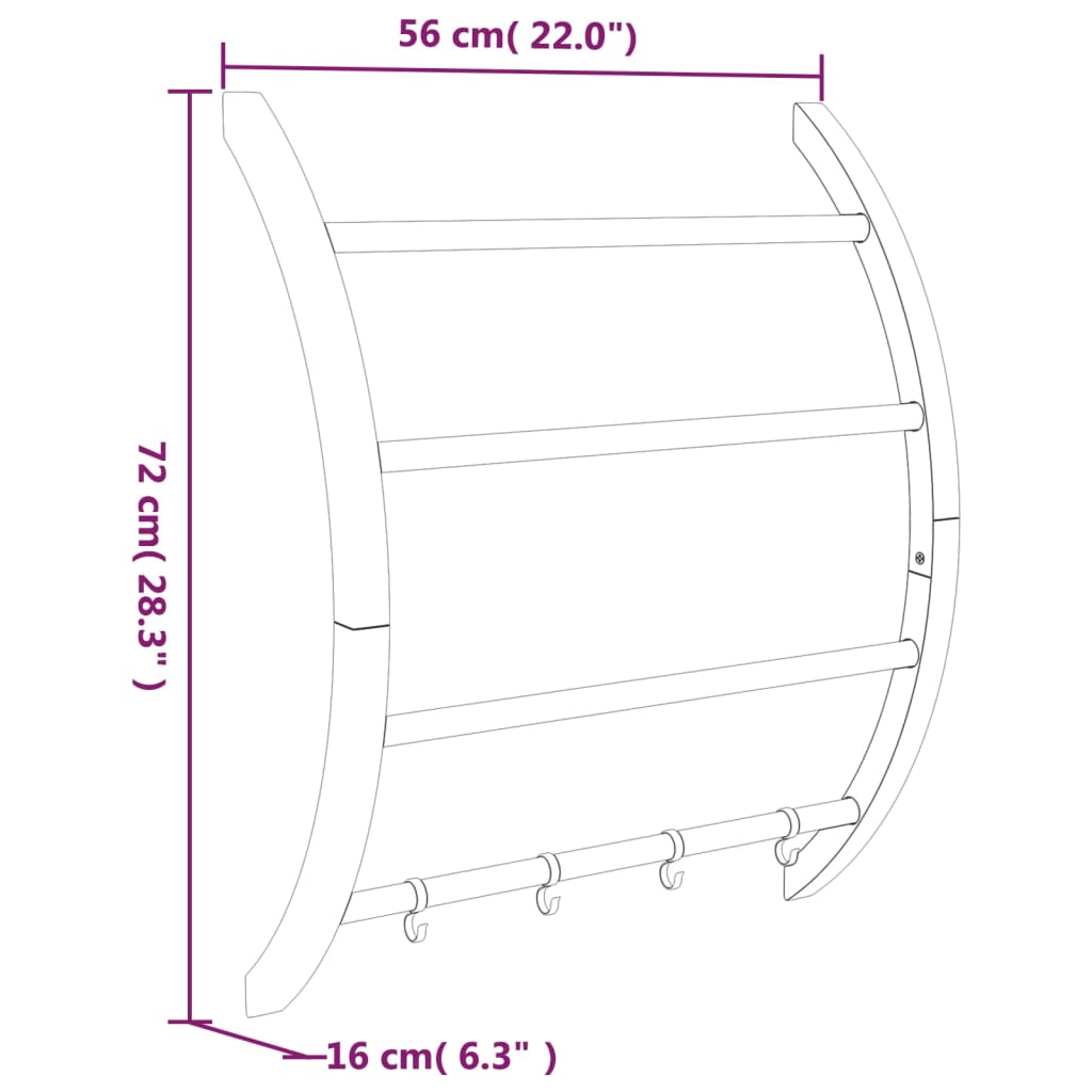vidaXL Handdoekenrek met haken 56x16x72 cm aluminium zilverkleurig