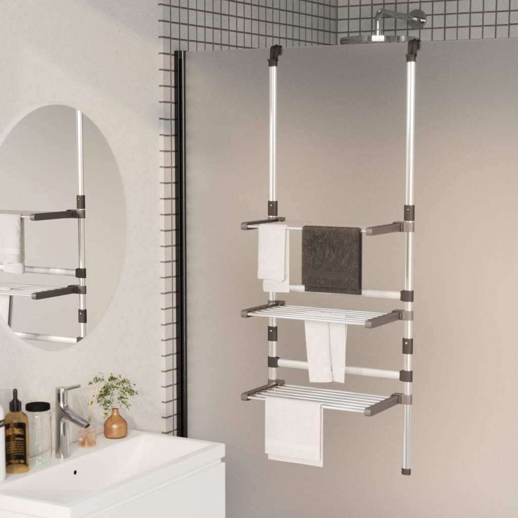 vidaXL Handdoekenrek met haken 56x16x72 cm aluminium zilverkleurig