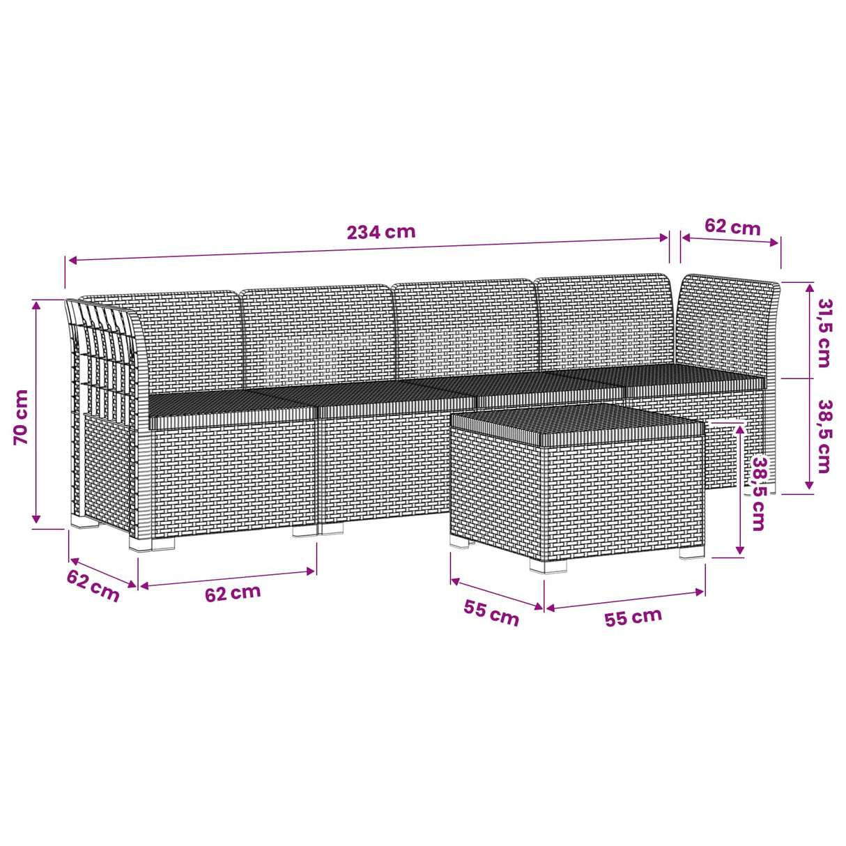 vidaXL 4-Zits Tuin Sofa Rieten Look PP Antraciet