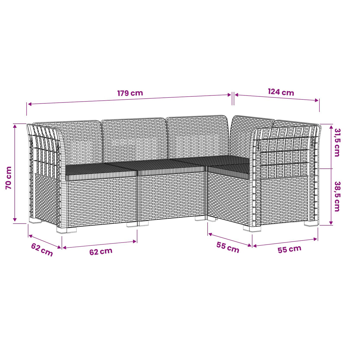 vidaXL 4-Seater Garden Sofa Rattan Look PP Anthracite
