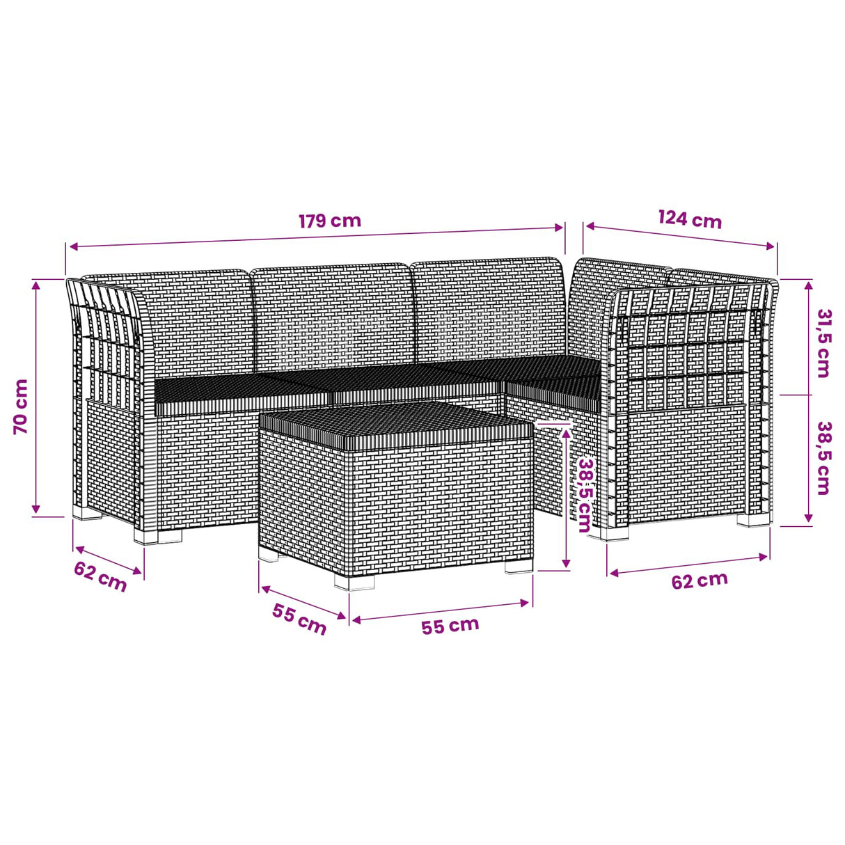 vidaXL 4-Zitter Tuin Sofa Rattan Look PP Antraciet