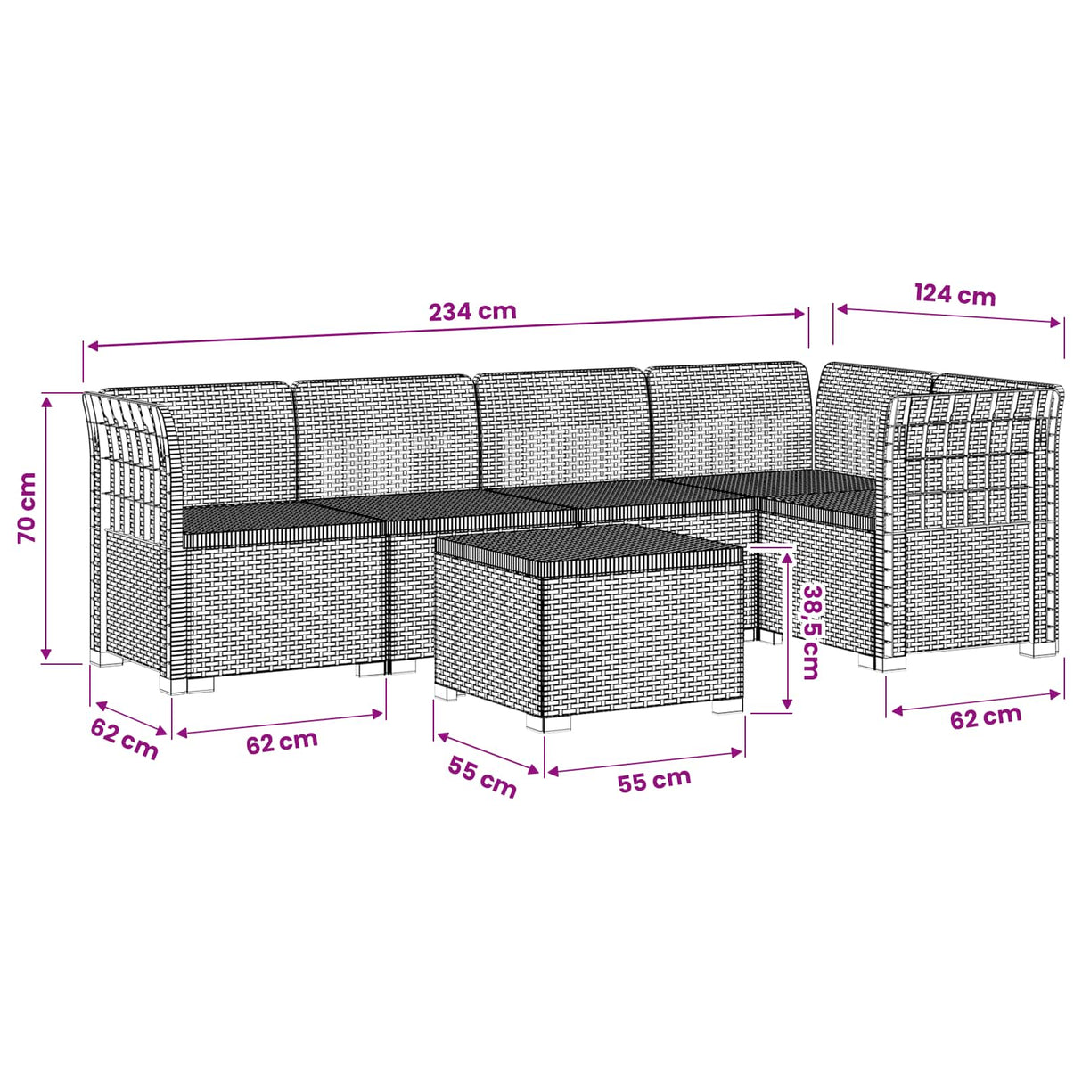 vidaXL 5-Zits Tuinbank Rattanlook PP Antraciet