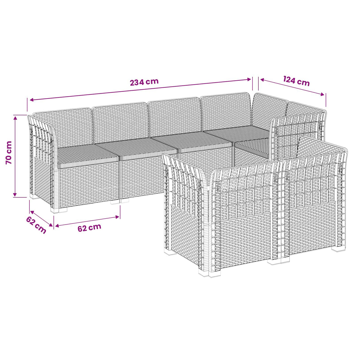 vidaXL 7-Zits Tuinbank Rattan Look PP Antraciet