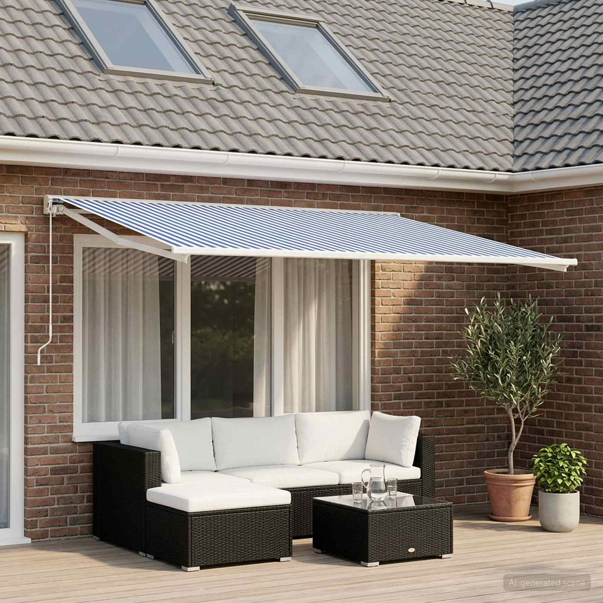 vidaXL Vervangingsdoek voor zonnescherm Blauw en Wit 300 x 250 cm