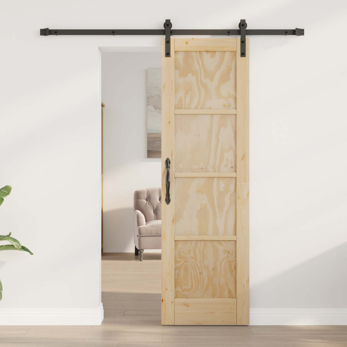 vidaXL Schuifdeur Naturel en Zwart 61 x 198,5 cm Massief grenenhout