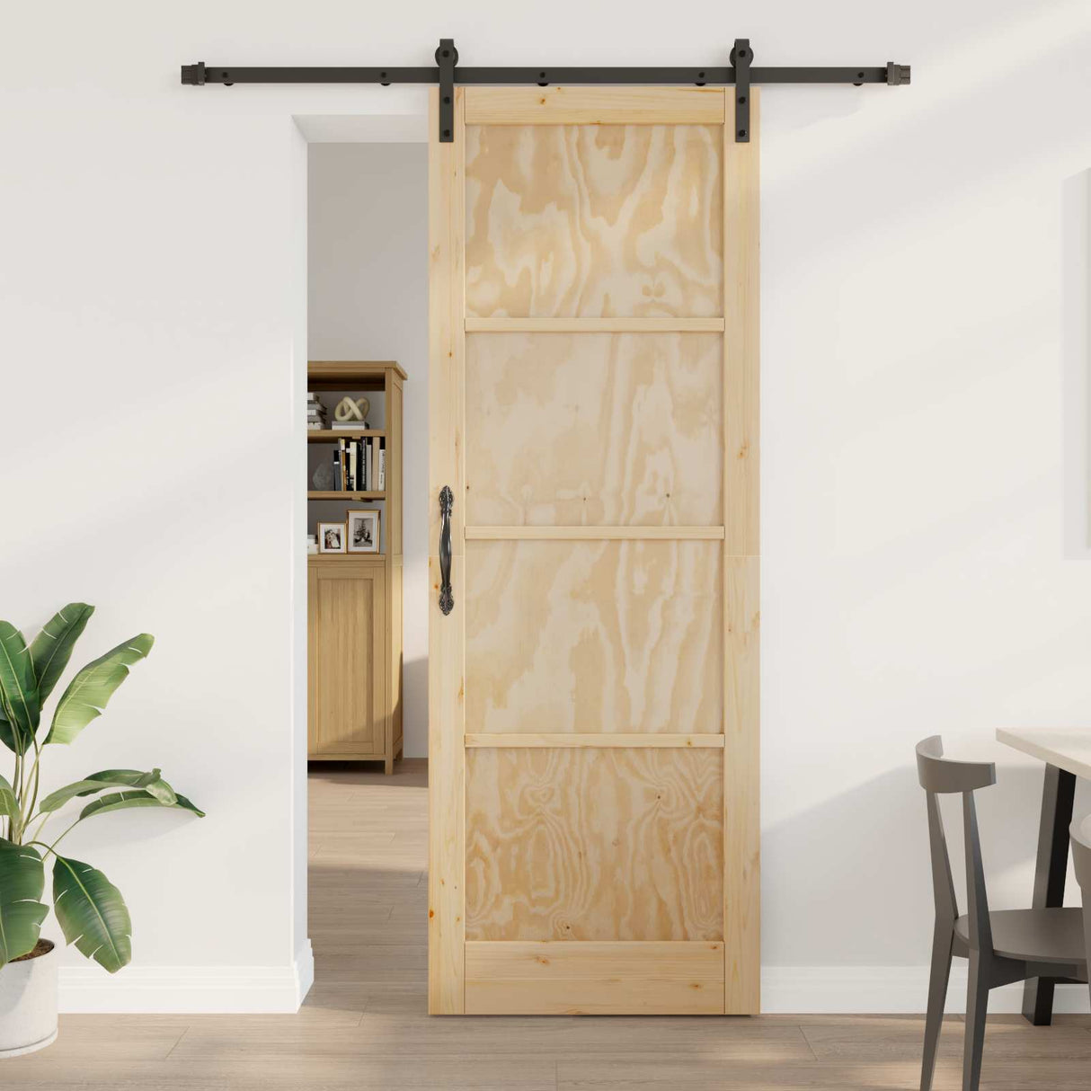 vidaXL Schuifdeur Naturel en Zwart 61 x 198,5 cm Massief grenenhout