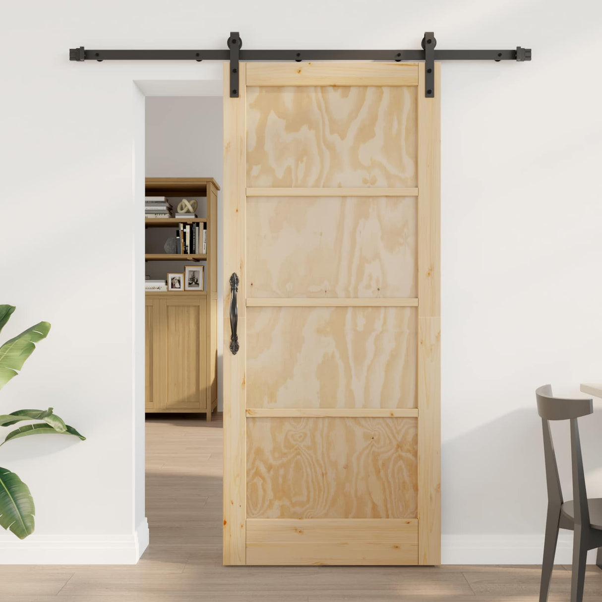 vidaXL Schuifdeur Naturel en Zwart 61 x 198,5 cm Massief grenenhout