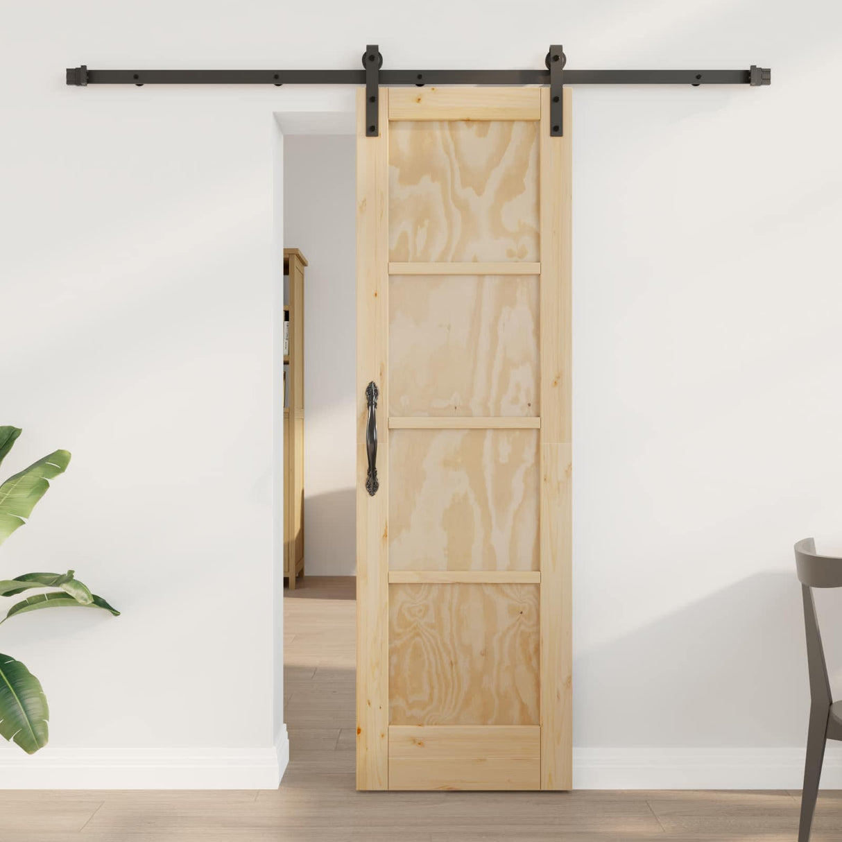 vidaXL Schuifdeur Naturel en Zwart 61 x 198,5 cm Massief grenenhout
