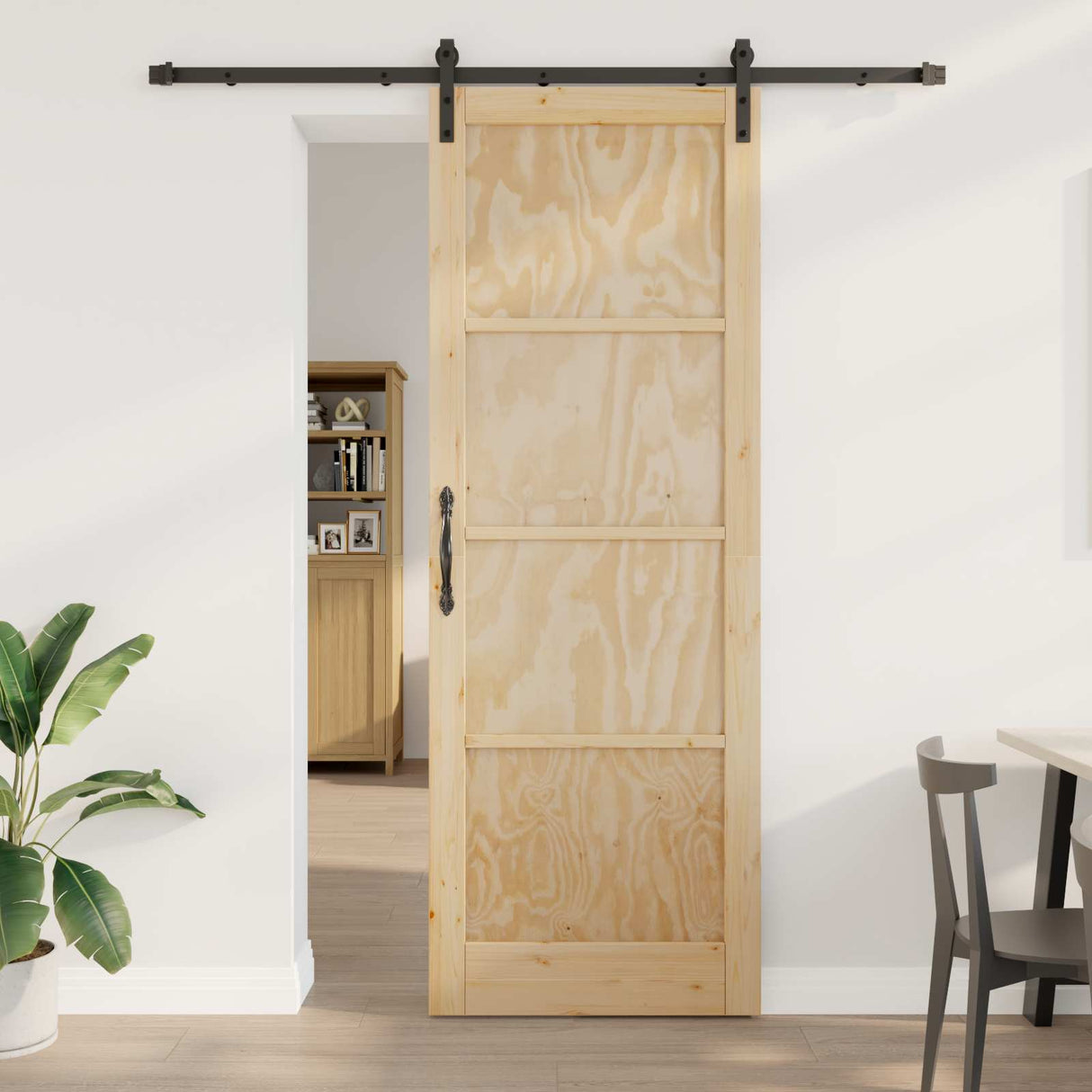 vidaXL Schuifdeur Naturel en Zwart 61 x 198,5 cm Massief grenenhout