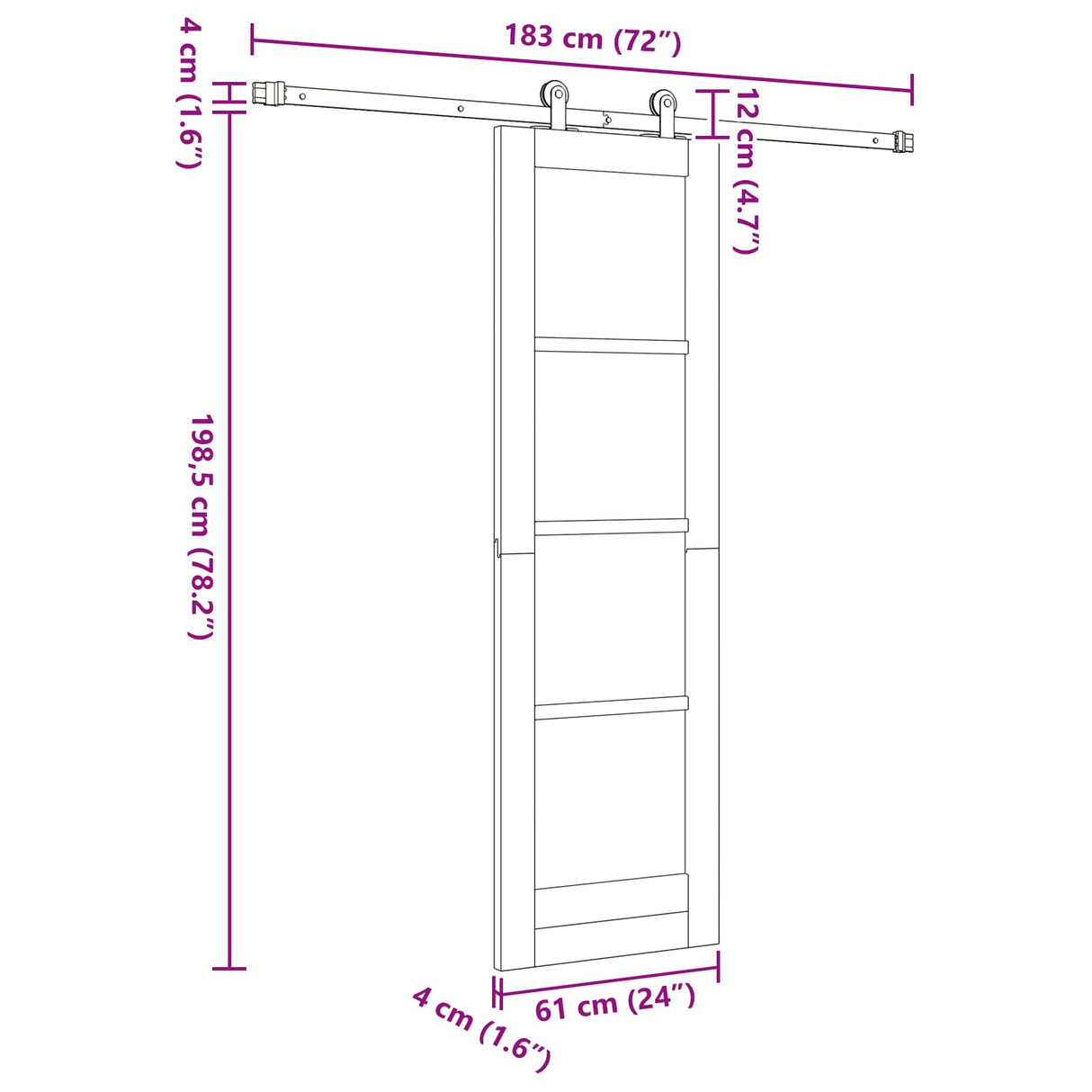 vidaXL Schuifdeur Naturel en Zwart 61 x 198,5 cm Massief grenenhout