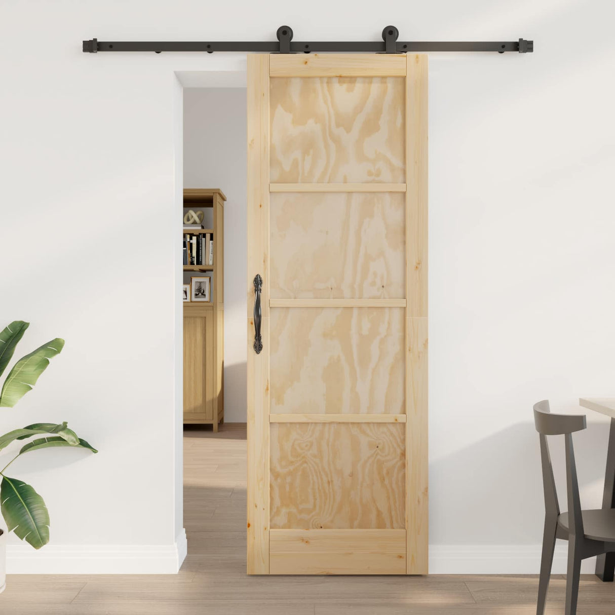 vidaXL Schuifdeur Naturel en Zwart 61 x 198,5 cm Massief grenenhout