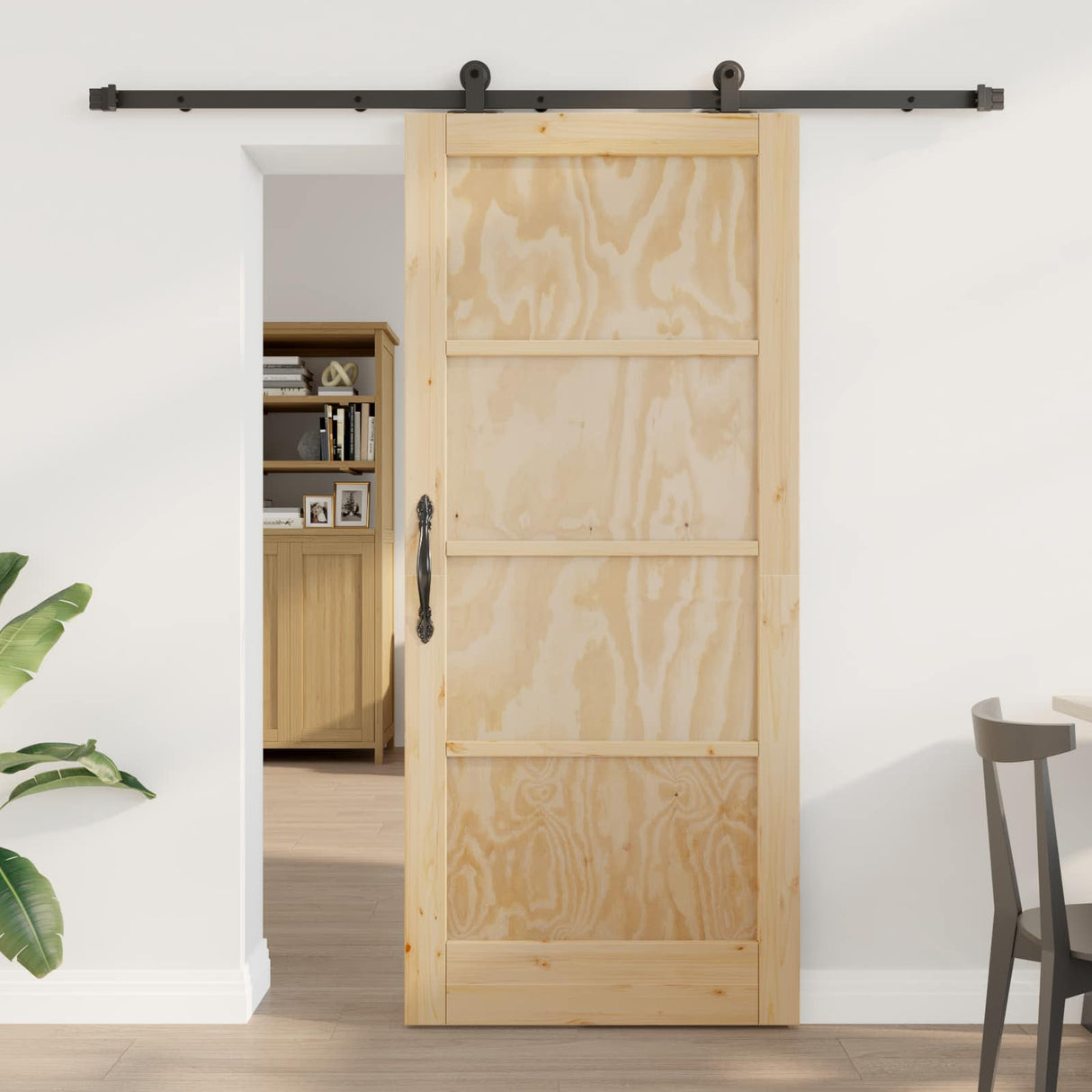 vidaXL Schuifdeur Naturel en Zwart 61 x 198,5 cm Massief grenenhout
