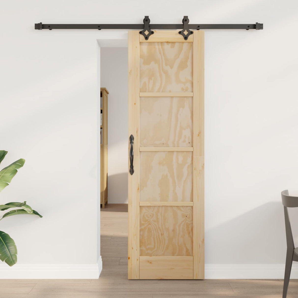 vidaXL Schuifdeur Naturel en Zwart 61 x 198,5 cm Massief grenenhout