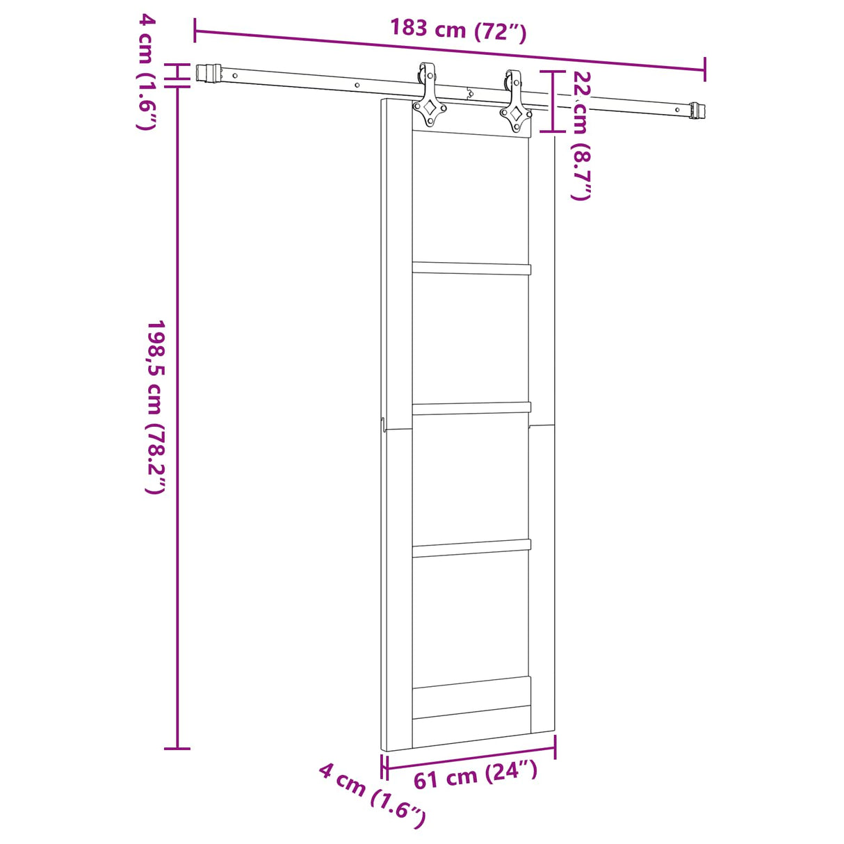 vidaXL Schuifdeur Naturel en Zwart 61 x 198,5 cm Massief grenenhout