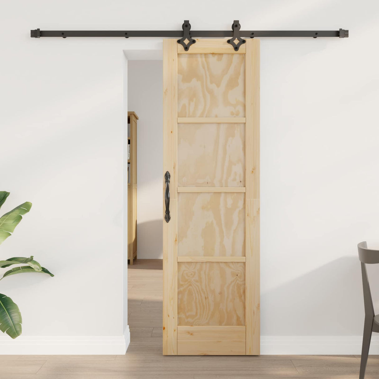 vidaXL Schuifdeur Naturel en Zwart 61 x 198,5 cm Massief grenenhout