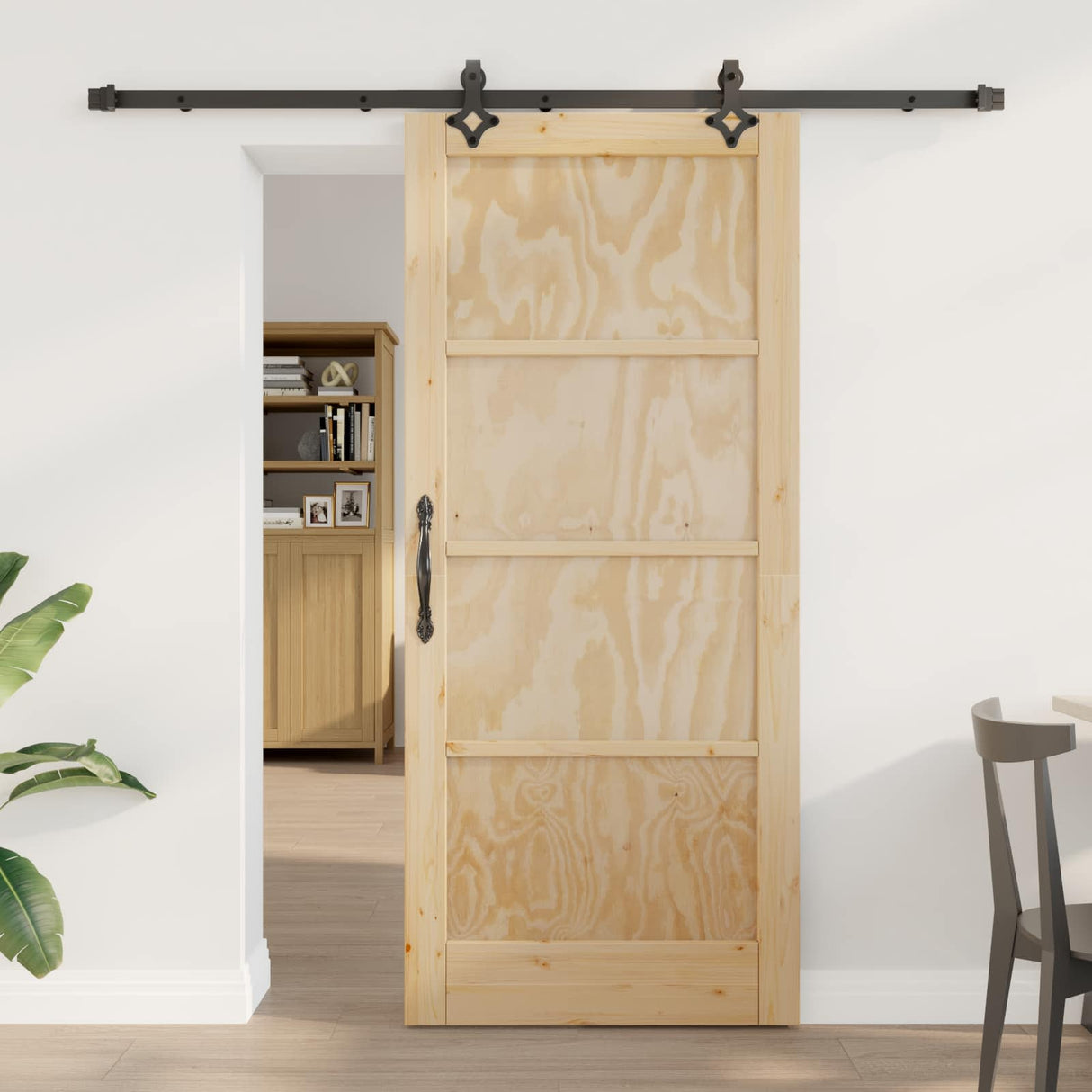 vidaXL Schuifdeur Naturel en Zwart 61 x 198,5 cm Massief grenenhout