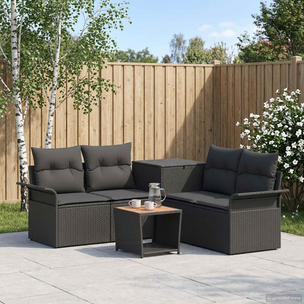 vidaXL Bankstel 6 st Zwart Poly Rattan en Staal