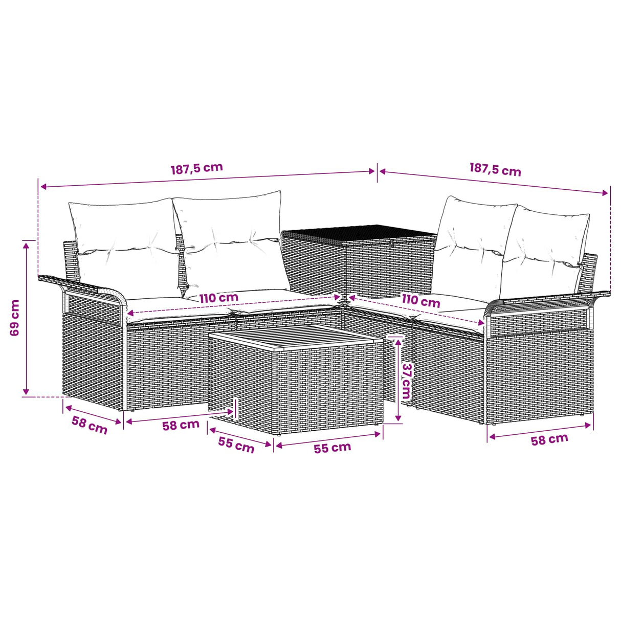 vidaXL Bankstel 6 pcs 4-Aantal zitplaatsen Zwart Poly Rattan en Staal