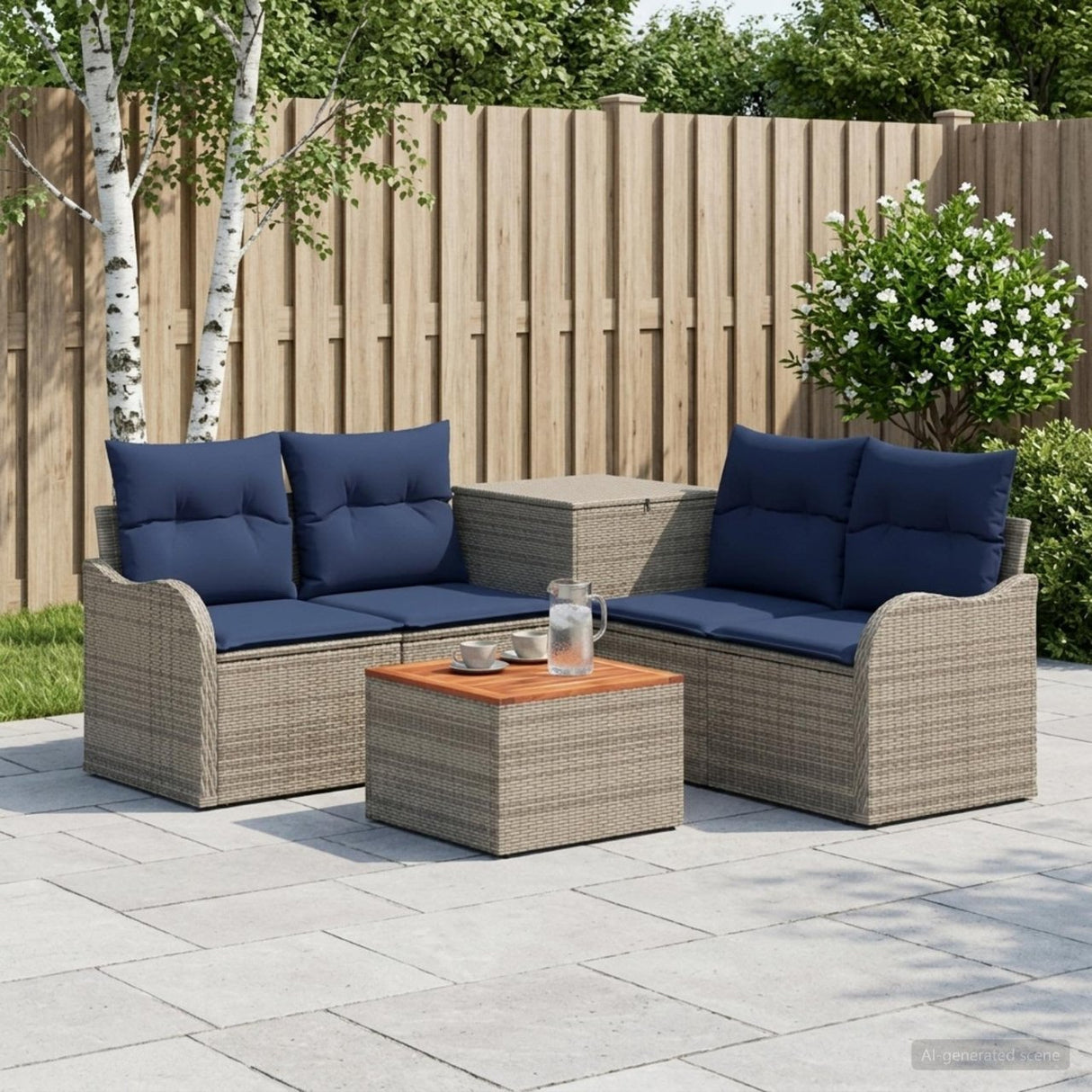 vidaXL Bankstel 6 st Zwart Poly Rattan en Staal
