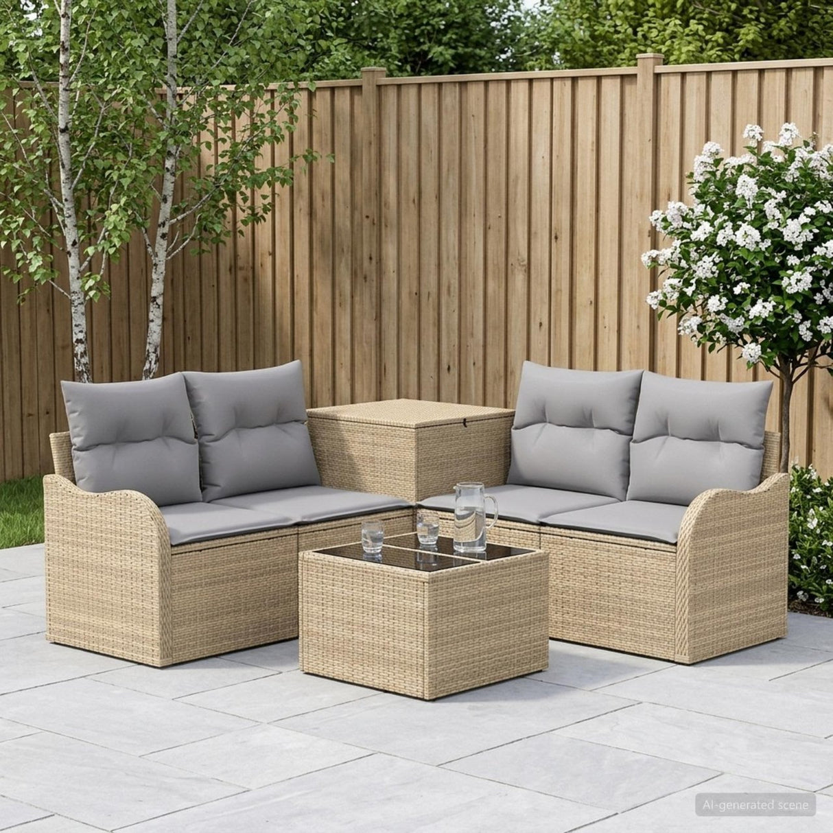vidaXL Bankstel 6 st Zwart Poly Rattan en Staal