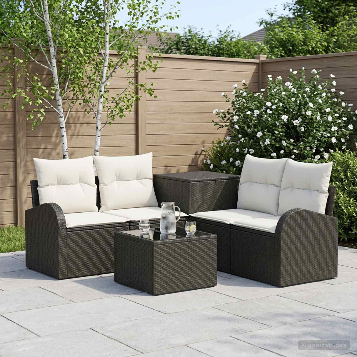 vidaXL Bankstel 6 st Zwart Poly Rattan en Staal