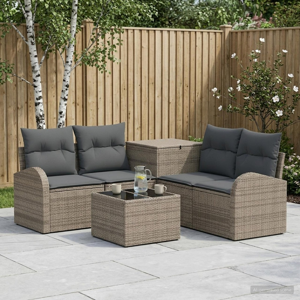 vidaXL Bankstel 6 st Zwart Poly Rattan en Staal