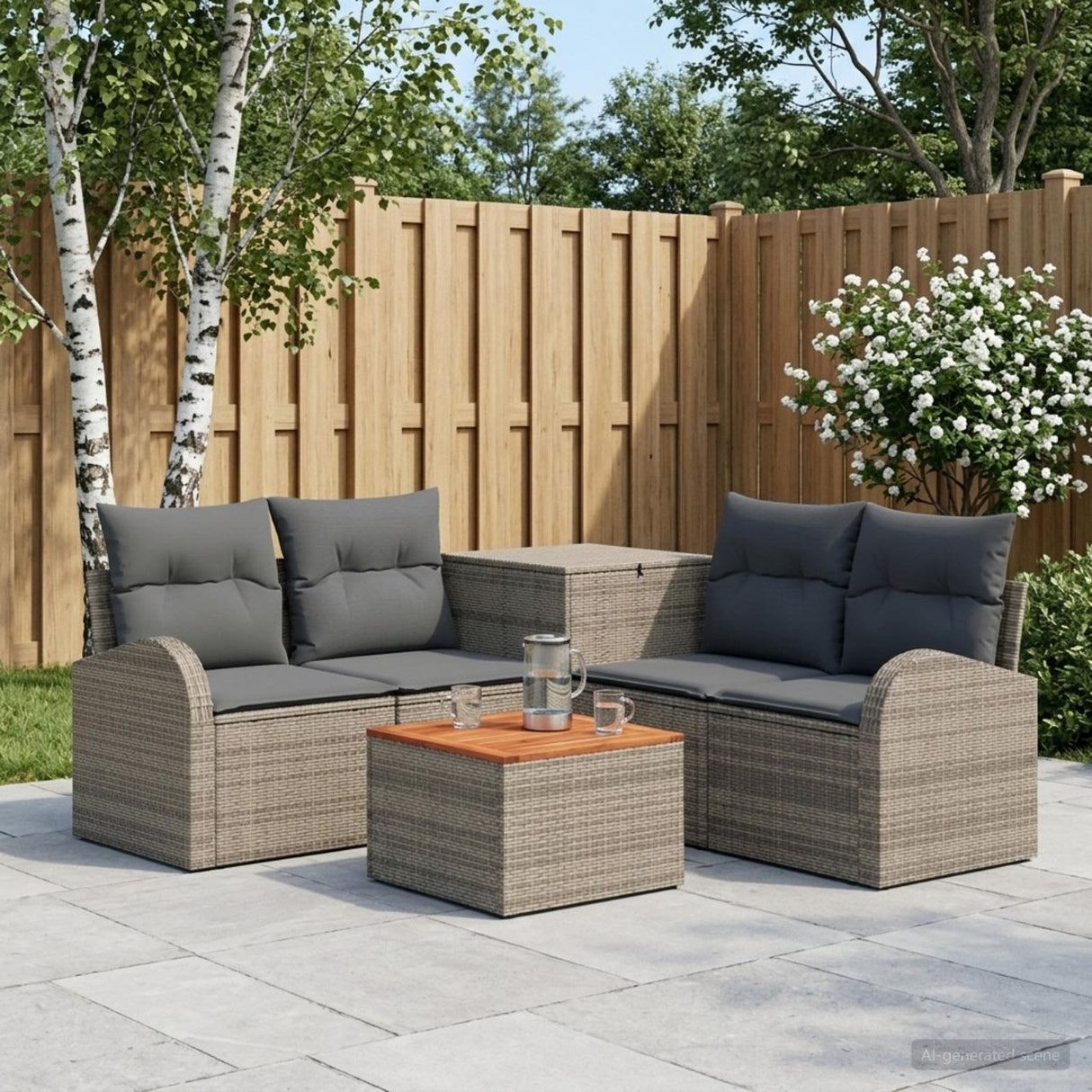 vidaXL Bankstel 6 st Zwart Poly Rattan en Staal