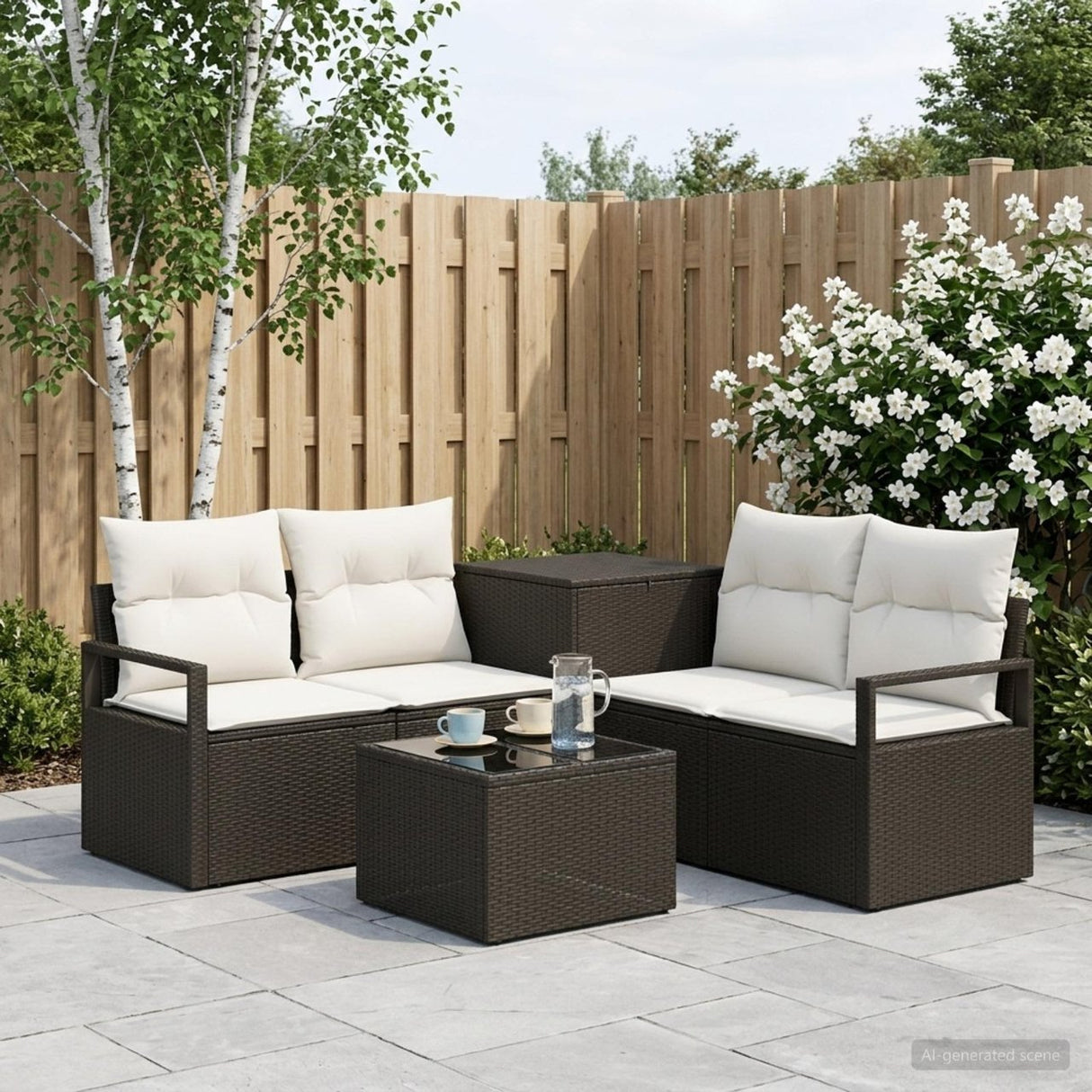 vidaXL Bankstel 6 st Zwart Poly Rattan en Staal
