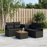vidaXL Bankstel 6 st Zwart Poly Rattan en Staal