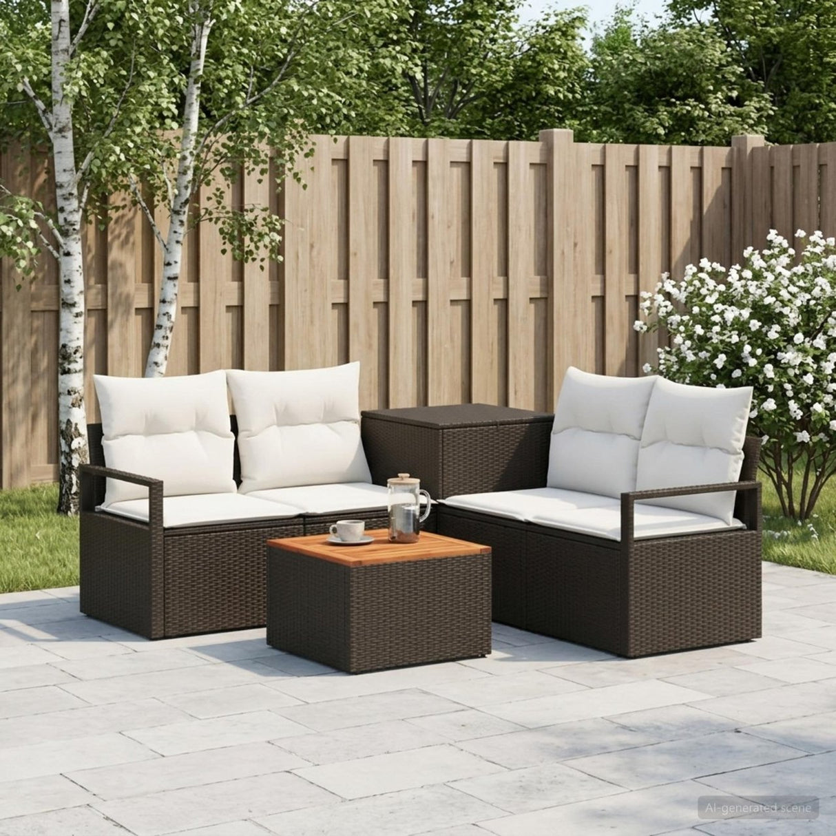 vidaXL Bankstel 6 st Zwart Poly Rattan en Staal