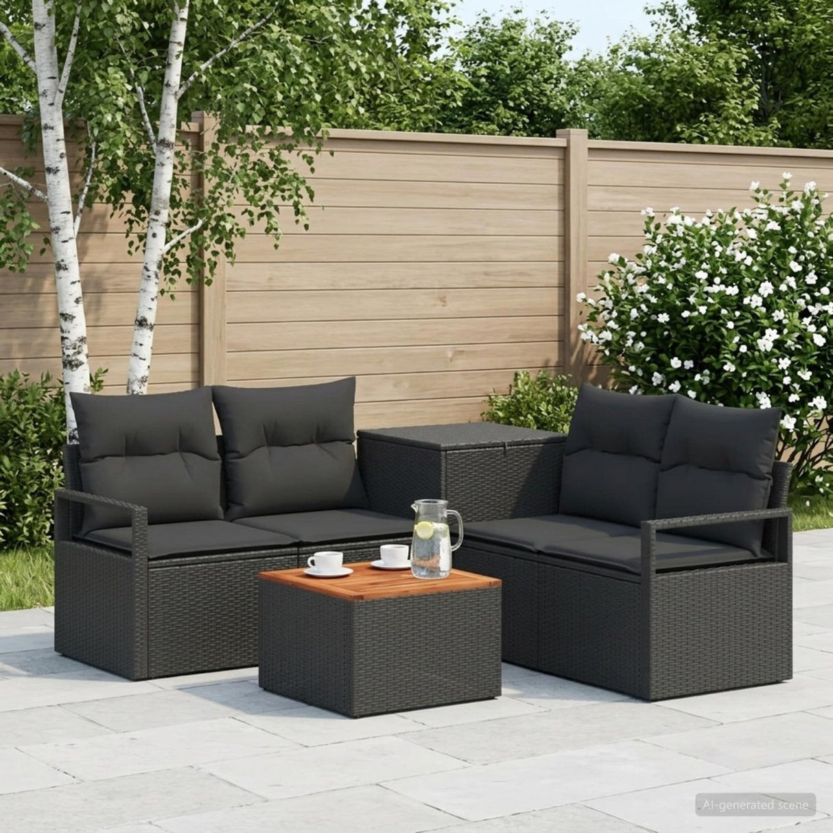 vidaXL Bankstel 6 st Zwart Poly Rattan en Staal
