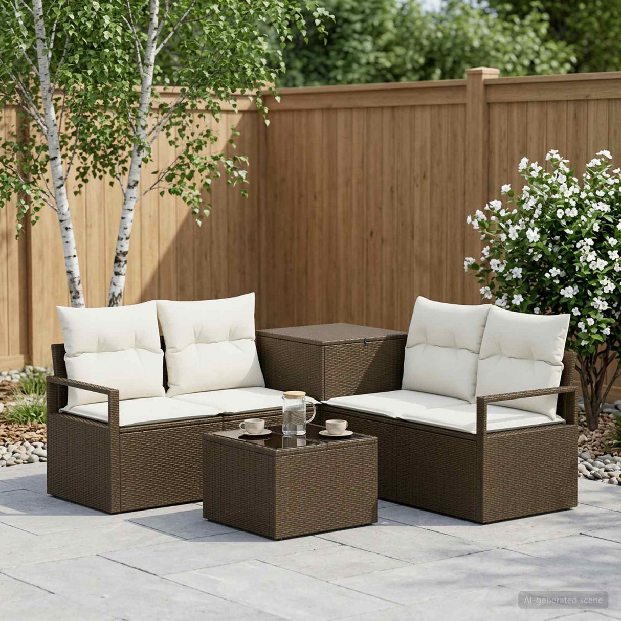 vidaXL Bankstel 6 st Zwart Poly Rattan en Staal