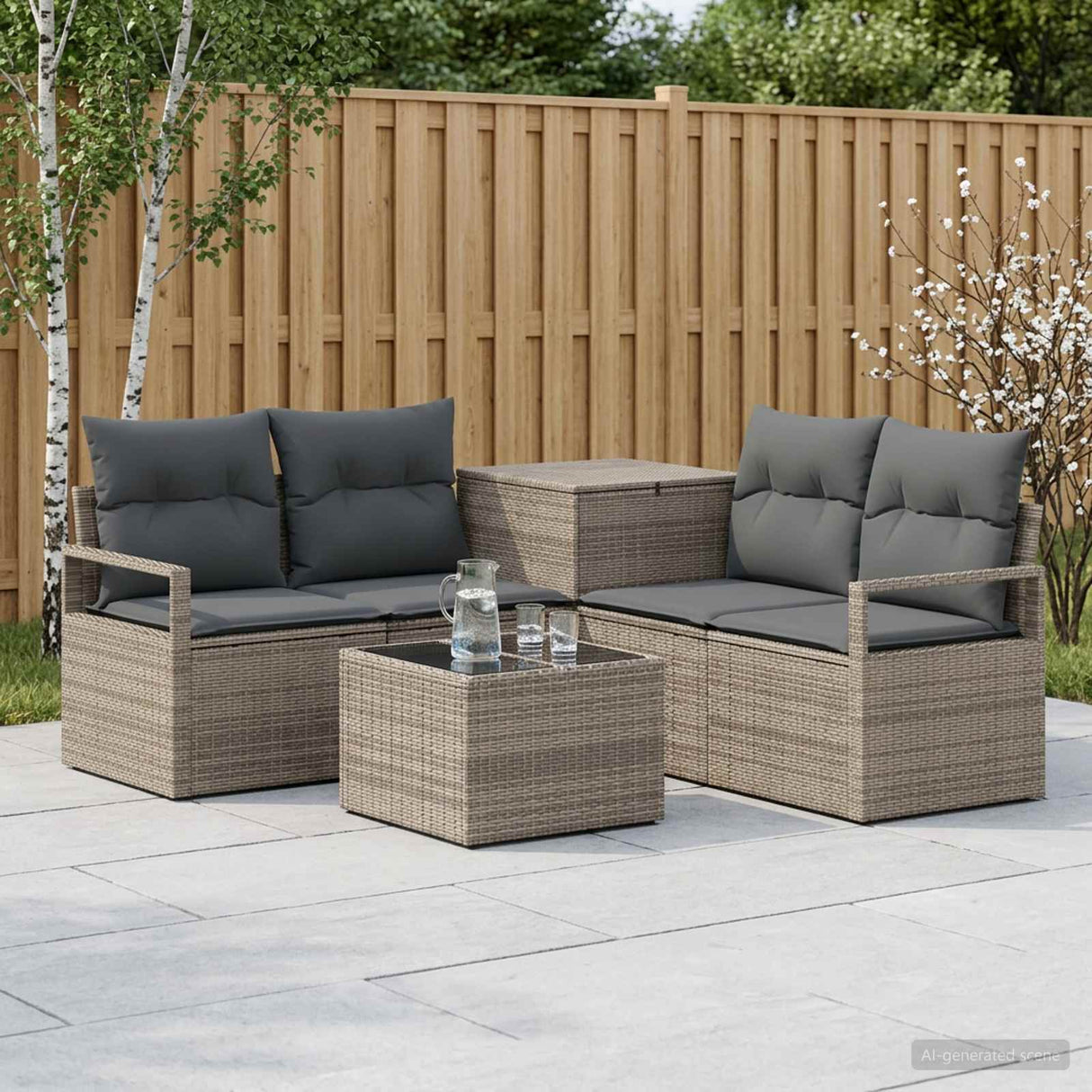vidaXL Bankstel 6 st Zwart Poly Rattan en Staal