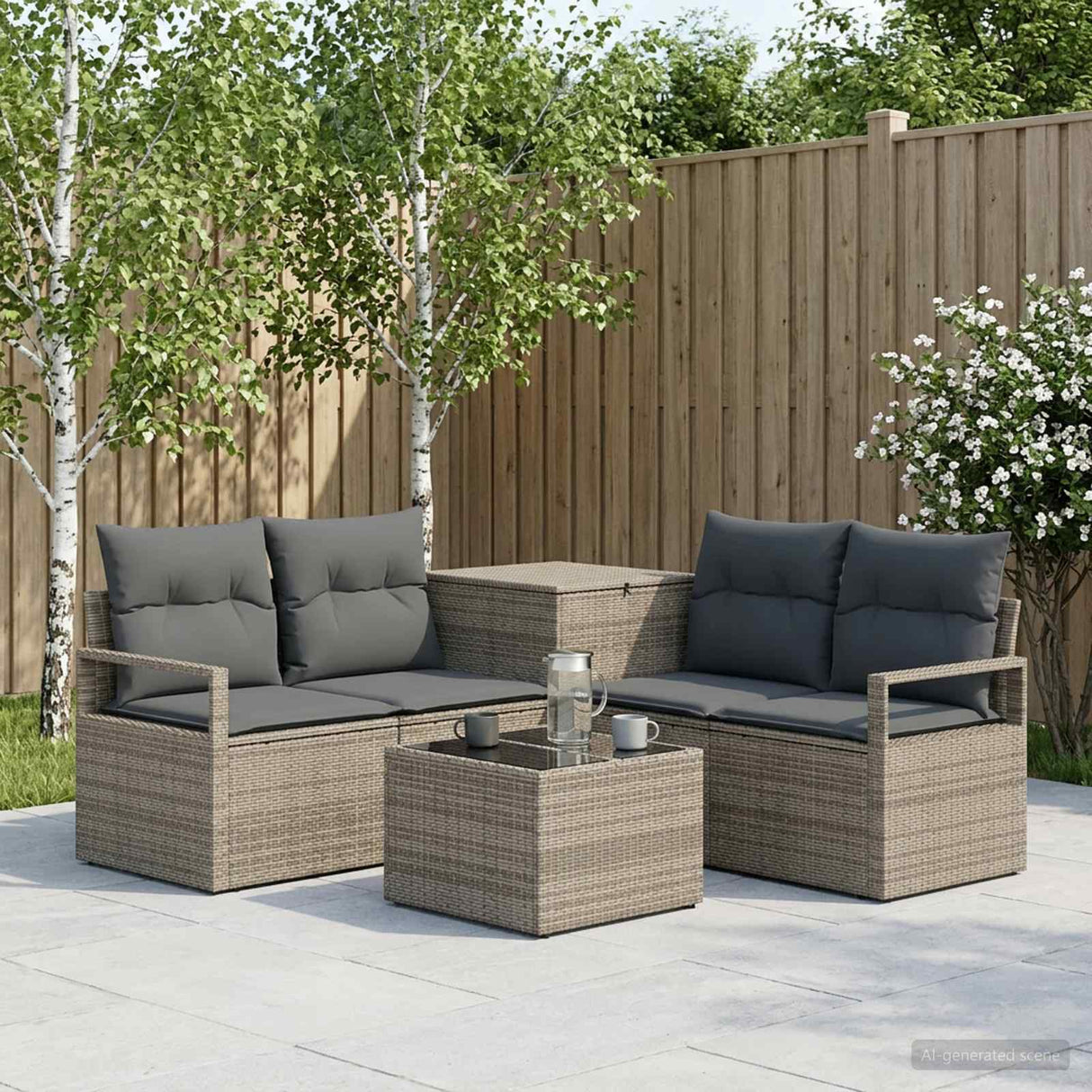 vidaXL Bankstel 6 st Zwart Poly Rattan en Staal