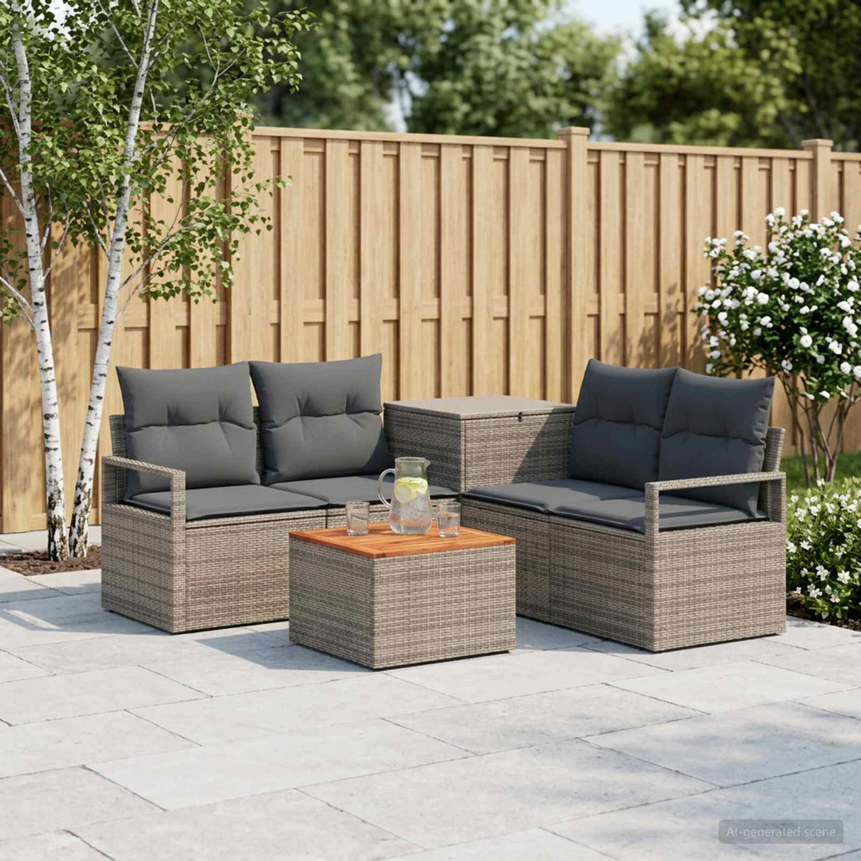 vidaXL Bankstel 6 st Zwart Poly Rattan en Staal
