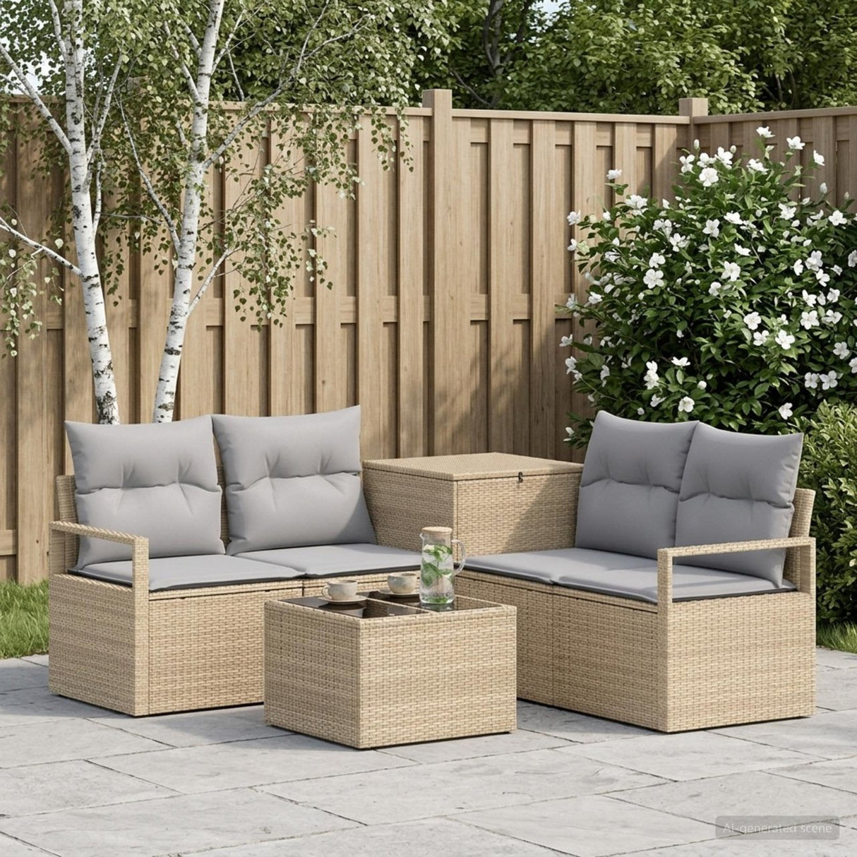 vidaXL Bankstel 6 st Zwart Poly Rattan en Staal