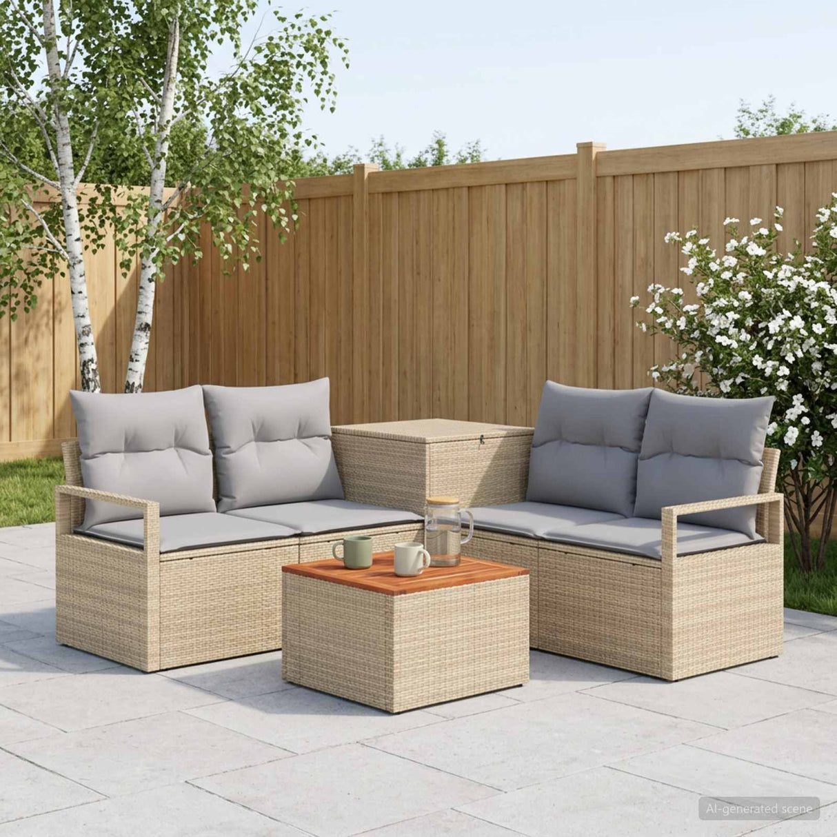 vidaXL Bankstel 6 st Zwart Poly Rattan en Staal